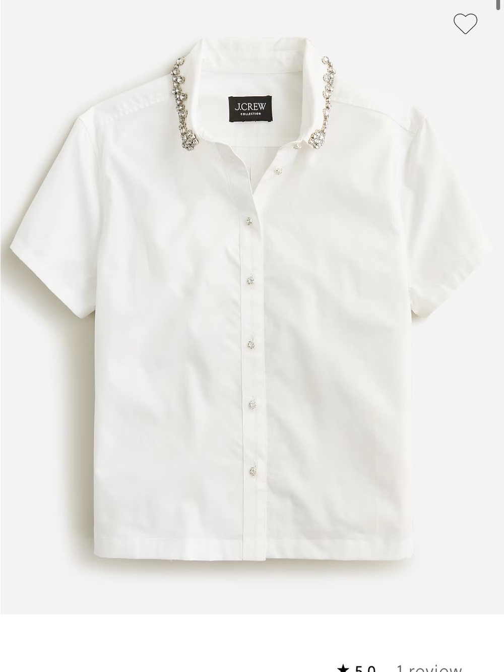 J. Crew White Embellished Collar Short-Sleeve Button-Up Shirt